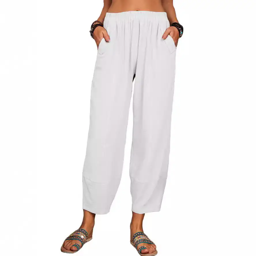 Women Loose Cotton Linen Pants Solid Color 2022 - Image 11