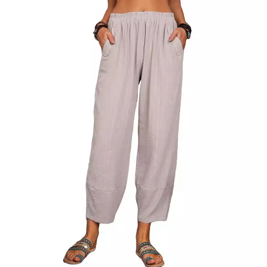 Women Loose Cotton Linen Pants Solid Color 2022 - Image 12