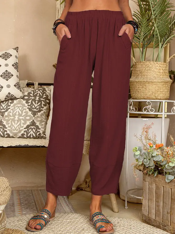 Women Loose Cotton Linen Pants Solid Color 2022 - Image 5