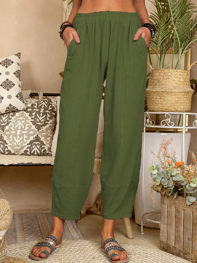 Women Loose Cotton Linen Pants Solid Color 2022 - Image 7