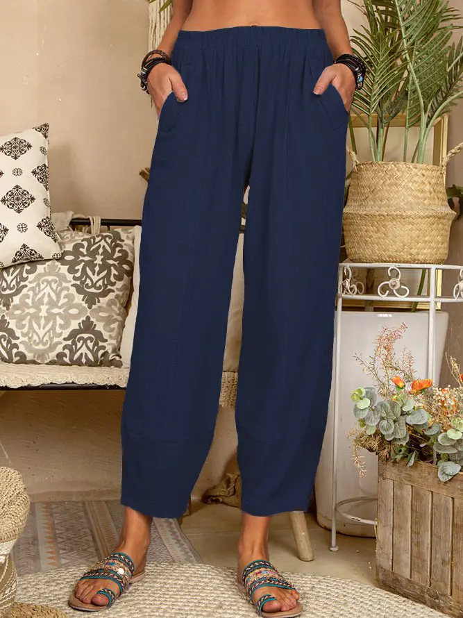 Women Loose Cotton Linen Pants Solid Color 2022 - Image 8