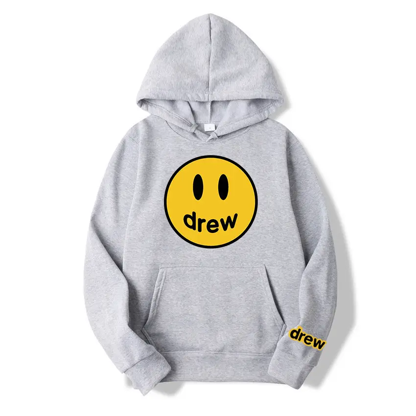 Drew Hoodie Gray with Smiley Graphic Men Women - Image 14