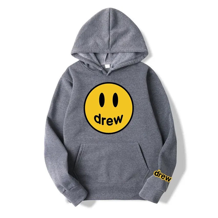 Drew Hoodie Gray with Smiley Graphic Men Women - Image 15