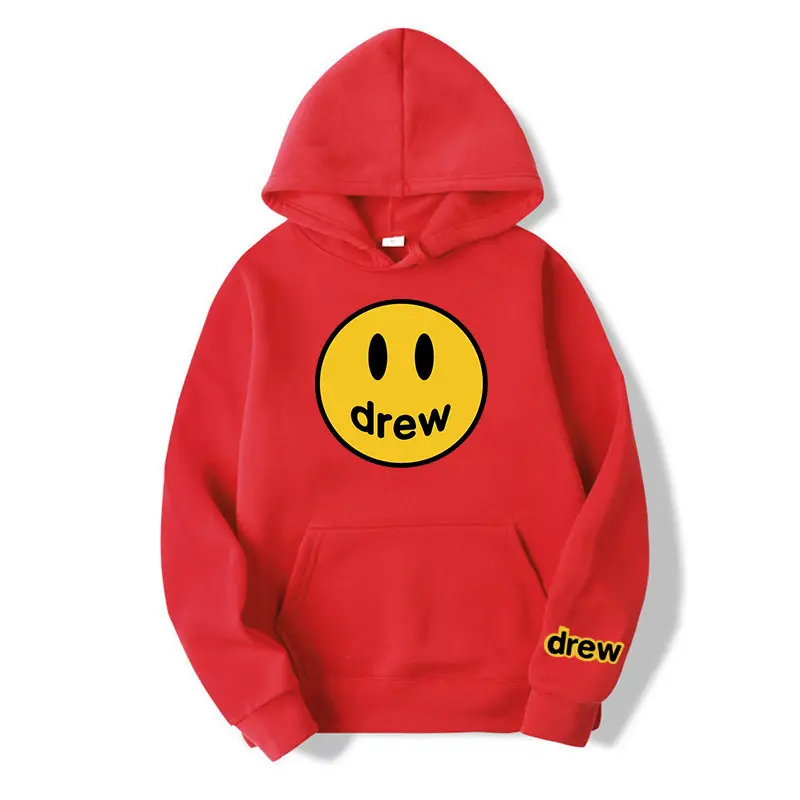 Drew Hoodie Gray with Smiley Graphic Men Women - Image 4