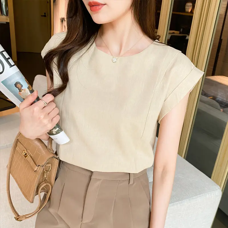 Korean Women 2022 Cotton Sleeveless Shirt White - Image 7