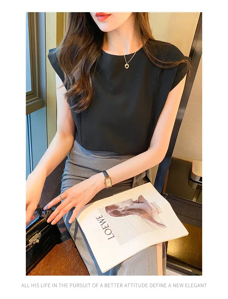 Korean Women 2022 Cotton Sleeveless Shirt White — feature 16