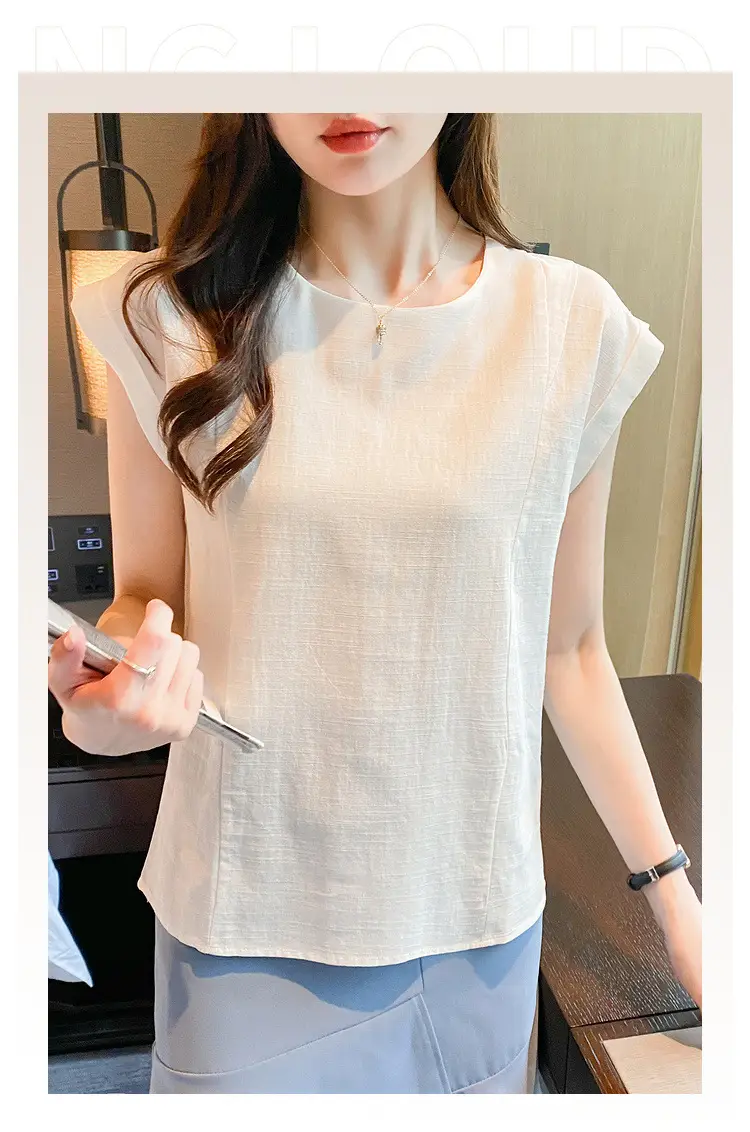 Korean Women 2022 Cotton Sleeveless Shirt White — feature 18