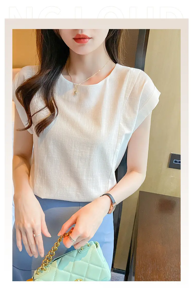 Korean Women 2022 Cotton Sleeveless Shirt White — feature 19