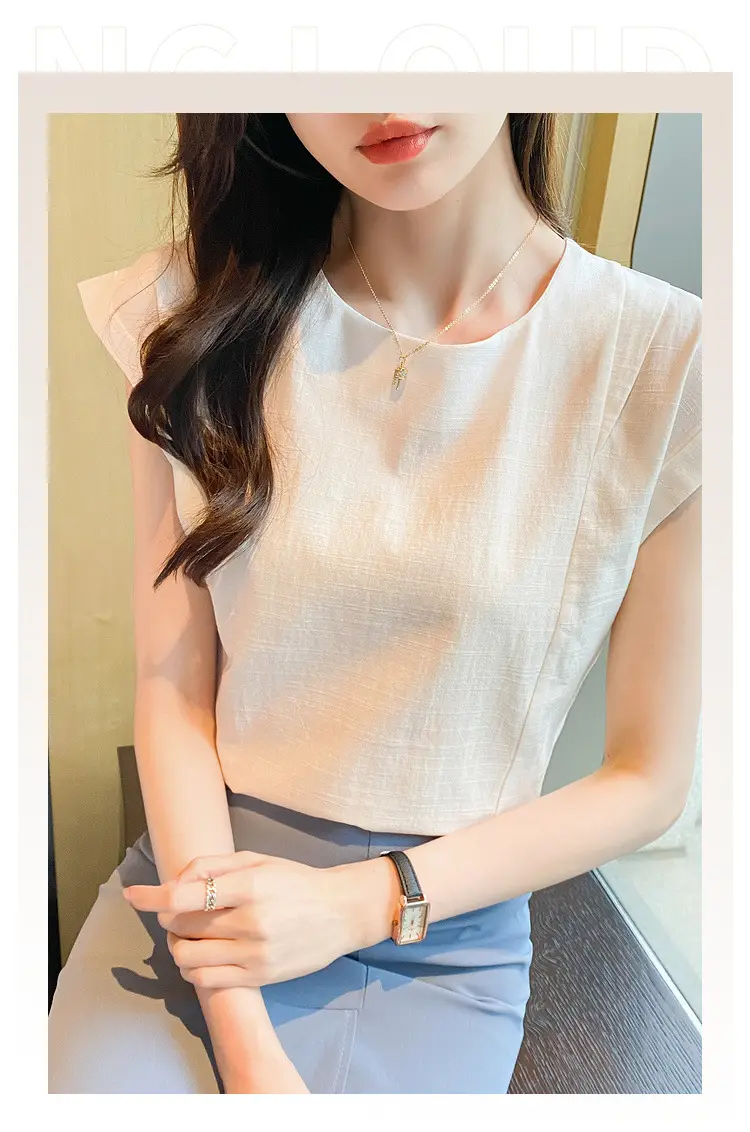 Korean Women 2022 Cotton Sleeveless Shirt White — feature 20