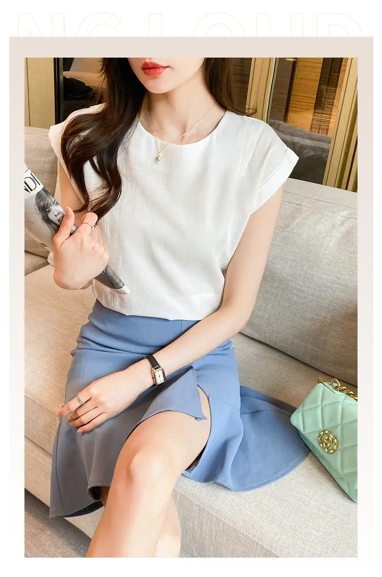 Korean Women 2022 Cotton Sleeveless Shirt White — feature 22