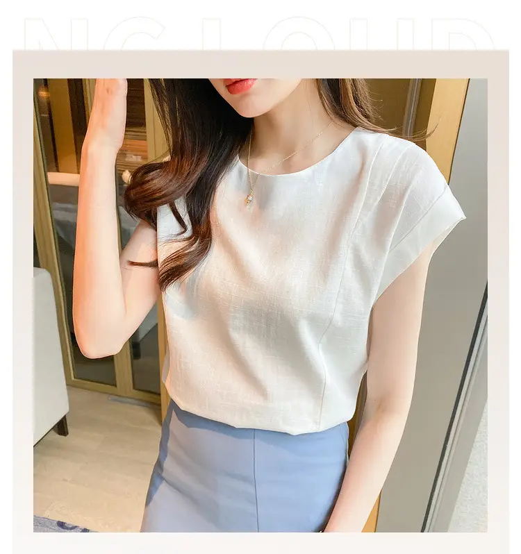 Korean Women 2022 Cotton Sleeveless Shirt White — feature 23