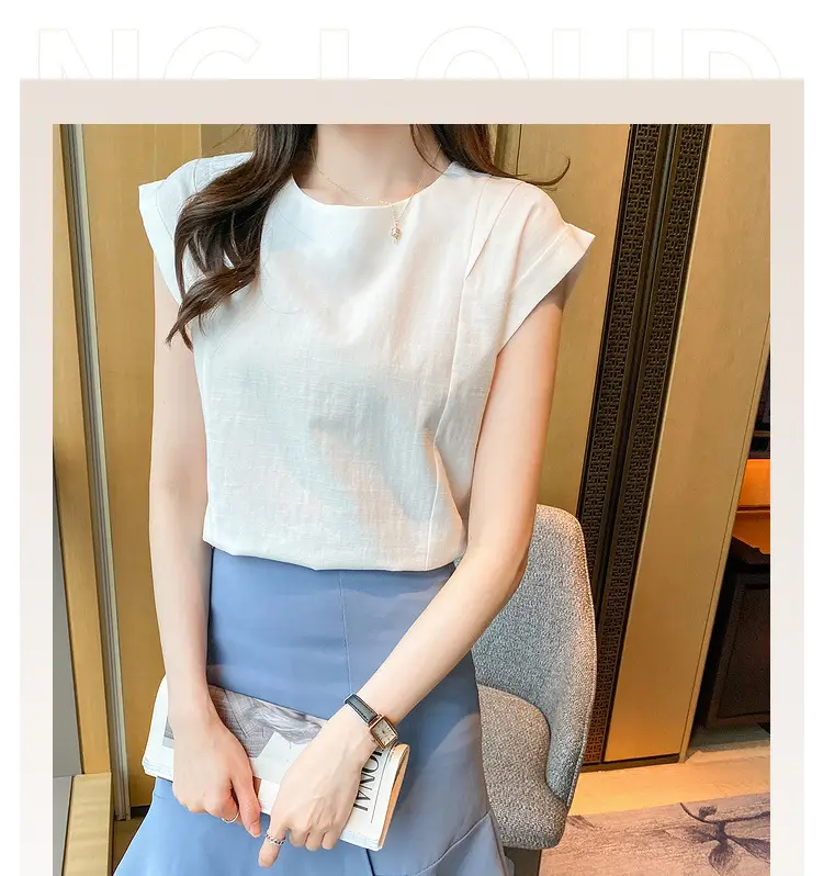 Korean Women 2022 Cotton Sleeveless Shirt White — feature 24