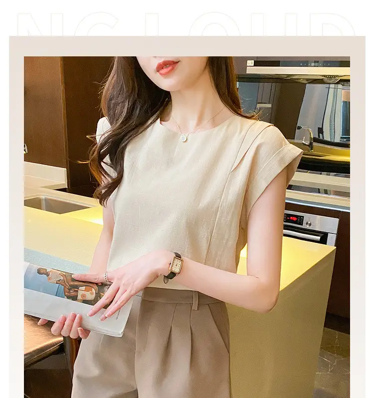 Korean Women 2022 Cotton Sleeveless Shirt White — feature 26