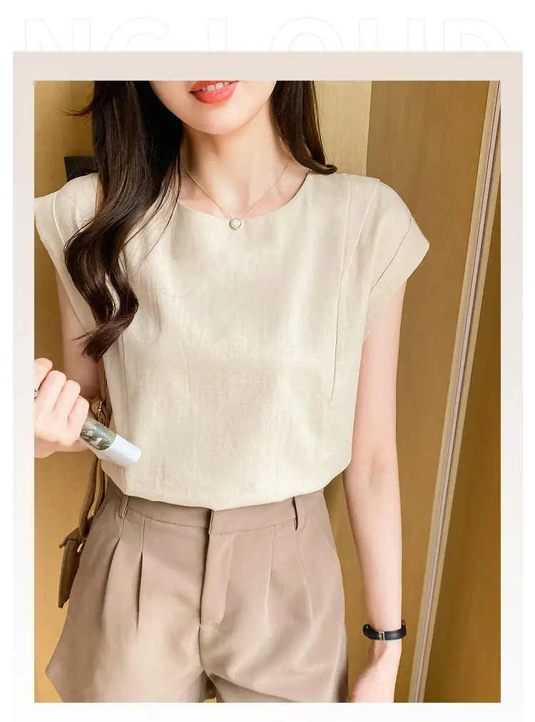 Korean Women 2022 Cotton Sleeveless Shirt White — feature 27