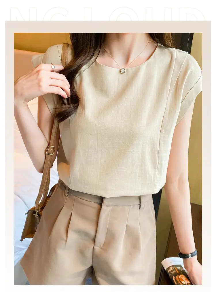 Korean Women 2022 Cotton Sleeveless Shirt White — feature 28