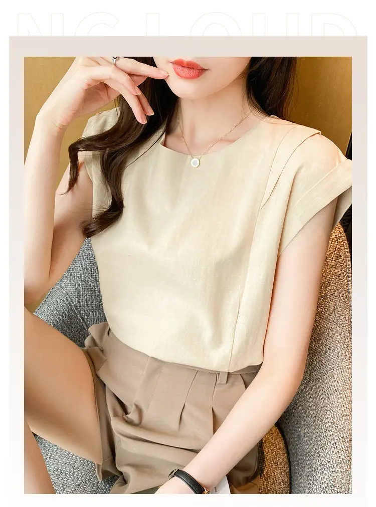 Korean Women 2022 Cotton Sleeveless Shirt White — feature 29