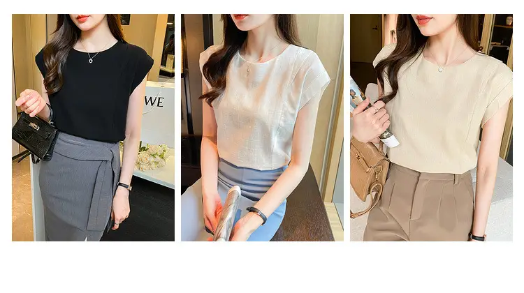 Korean Women 2022 Cotton Sleeveless Shirt White — feature 4