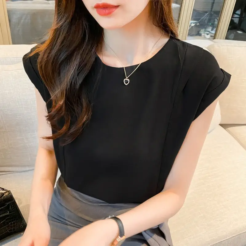 Korean Women 2022 Cotton Sleeveless Shirt White - Image 2
