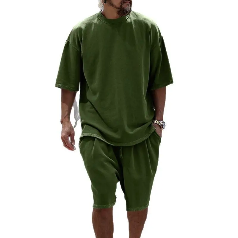 Men Green 2025 Summer T-Shirt Shorts Set - Image 11