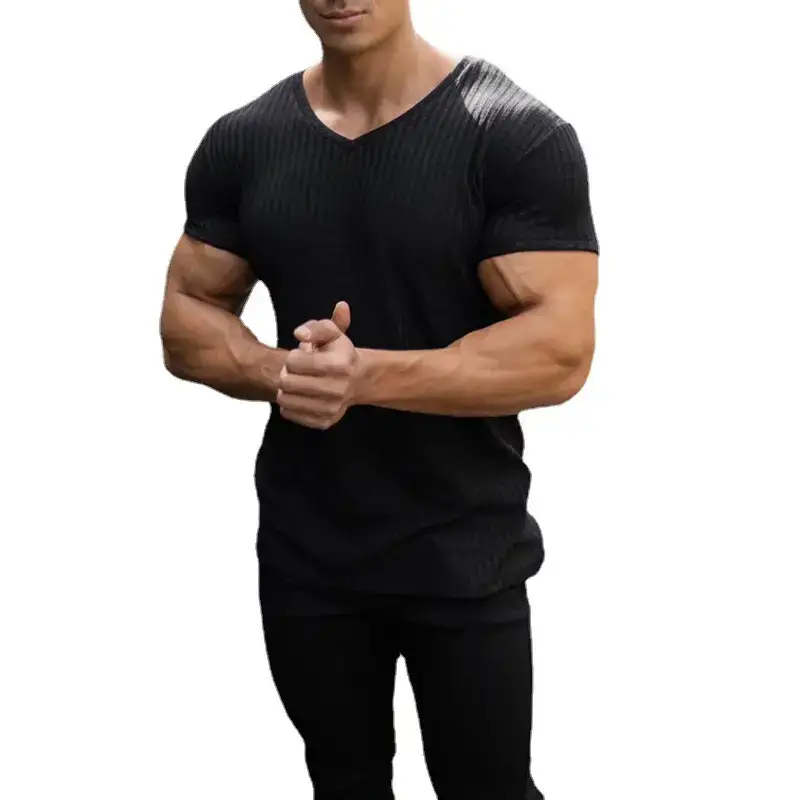 Men V-Neck Sweat Wicking Slim Fit T-Shirt Cream
