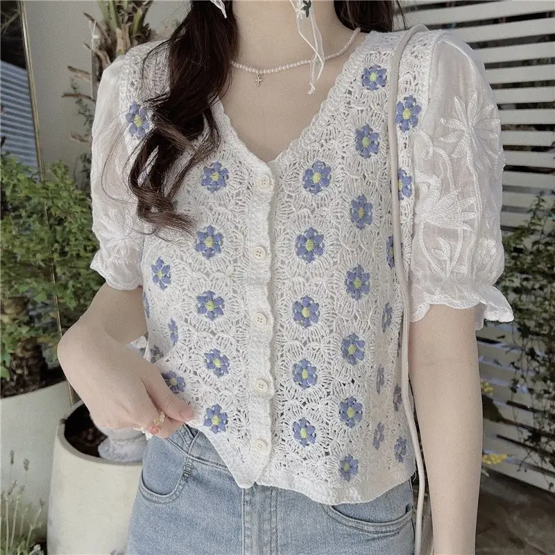 2023 New French V-Neck Embroidered Lace Top - Image 6