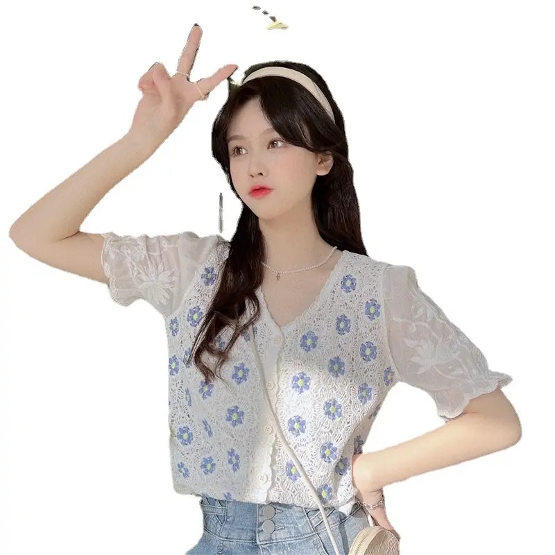 2023 New French V-Neck Embroidered Lace Top - Image 7