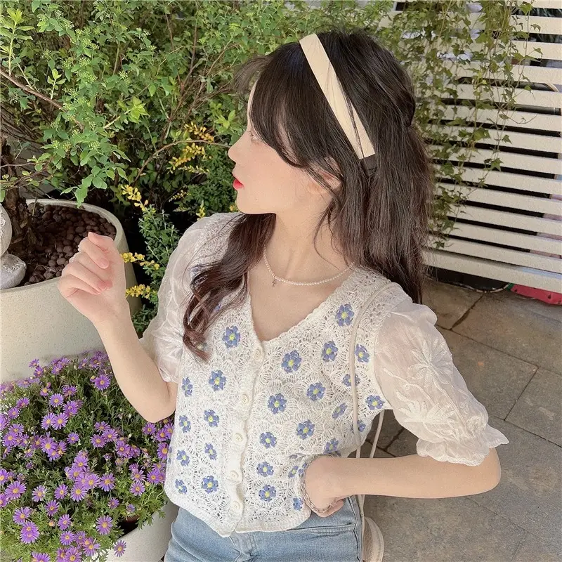 2023 New French V-Neck Embroidered Lace Top — feature 9