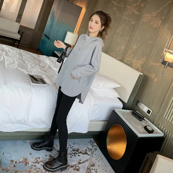 2025 Women's Grey Sweatshirt Lazy Style Thin Top - Image 2