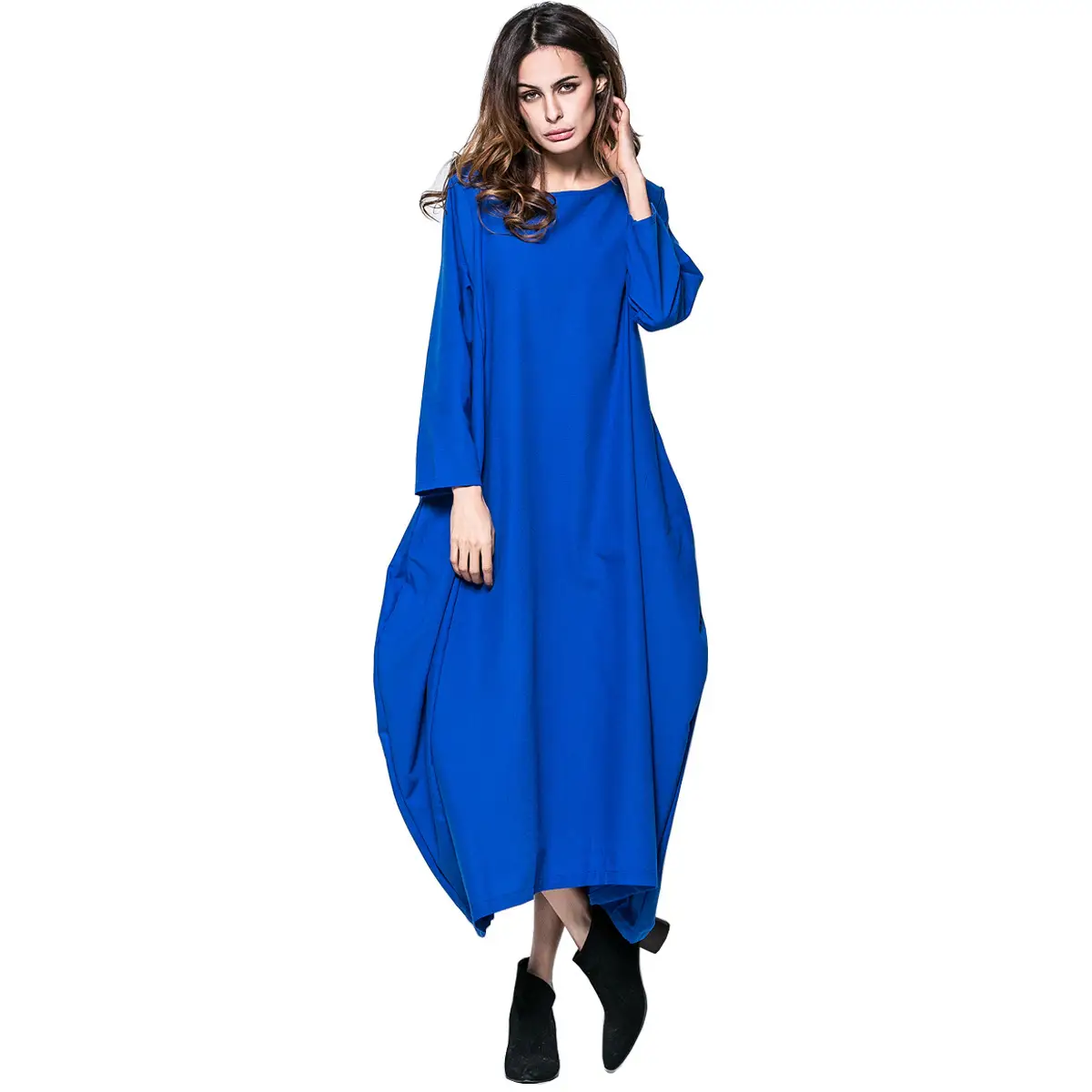 2022 Plus Size Muslim Long Dress Black Cotton Linen - Image 4