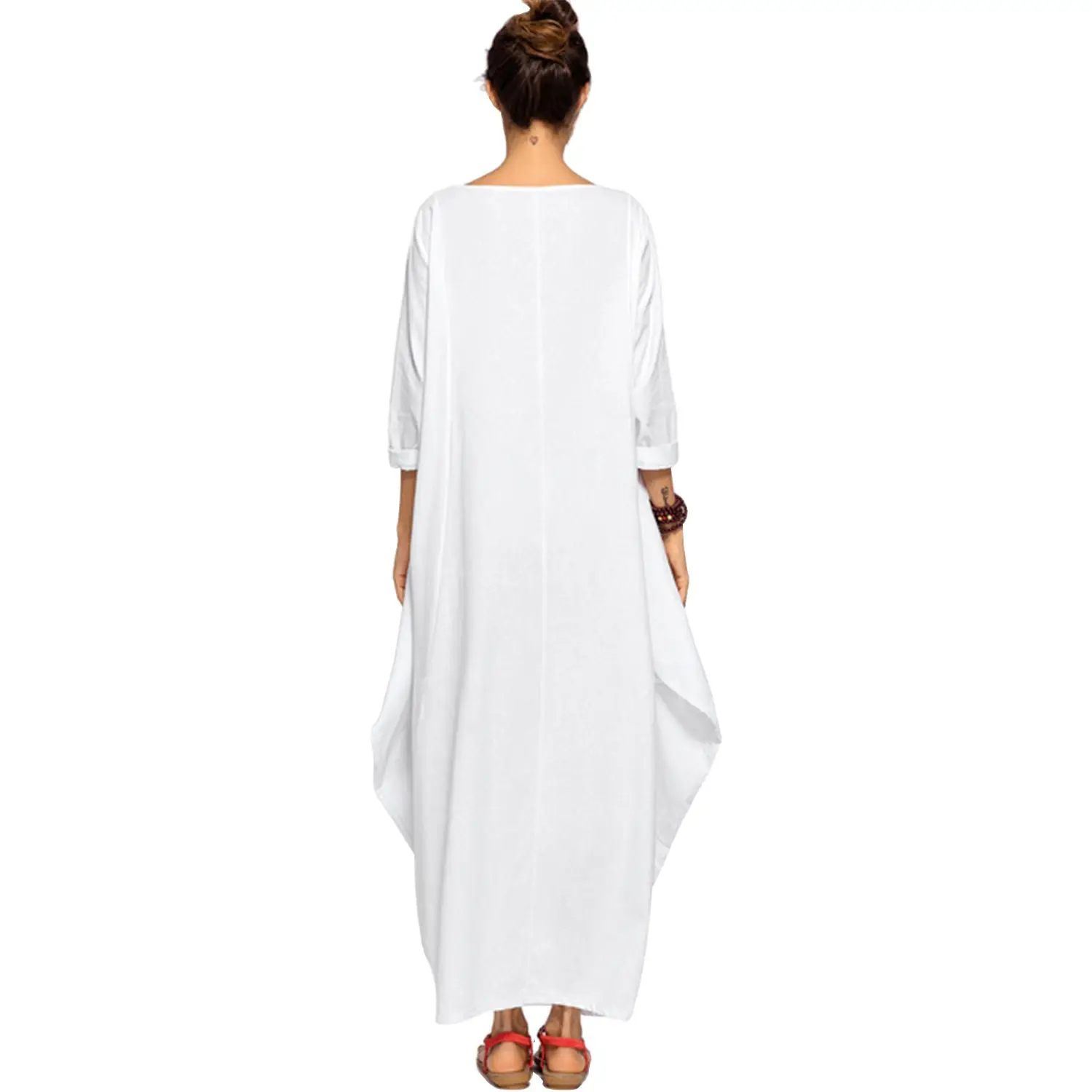 2022 Plus Size Muslim Long Dress Black Cotton Linen - Image 5