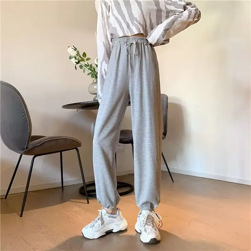 Women Drawstring Gray Sports Pants Summer Loose Casual - Image 3