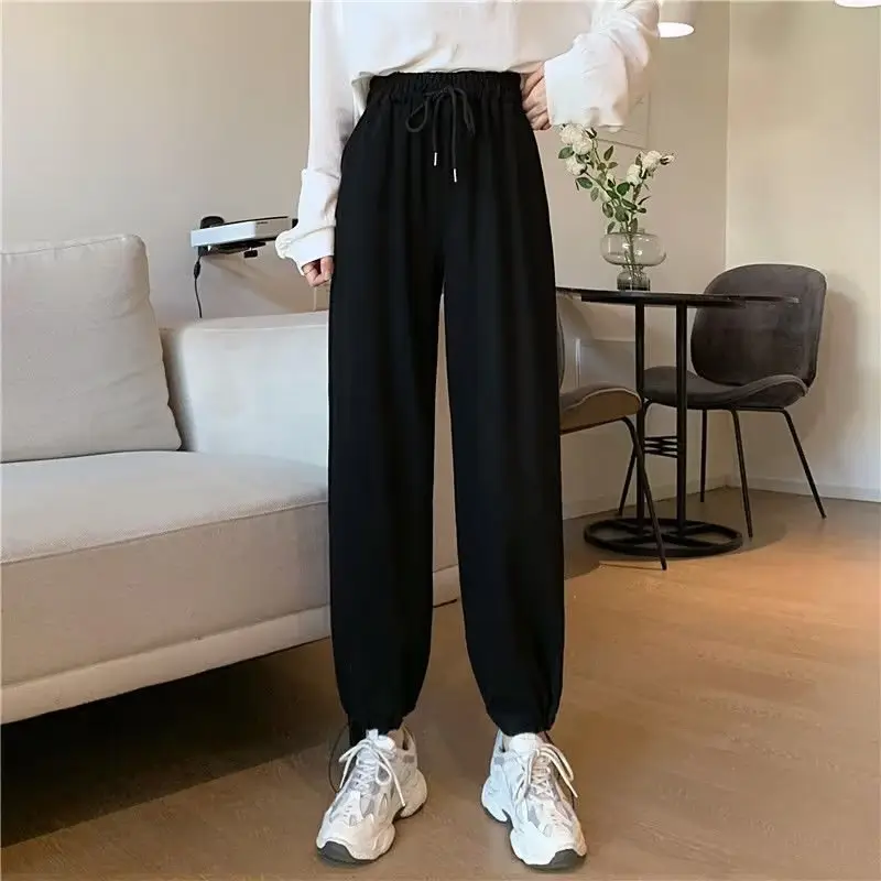 Women Drawstring Gray Sports Pants Summer Loose Casual - Image 4