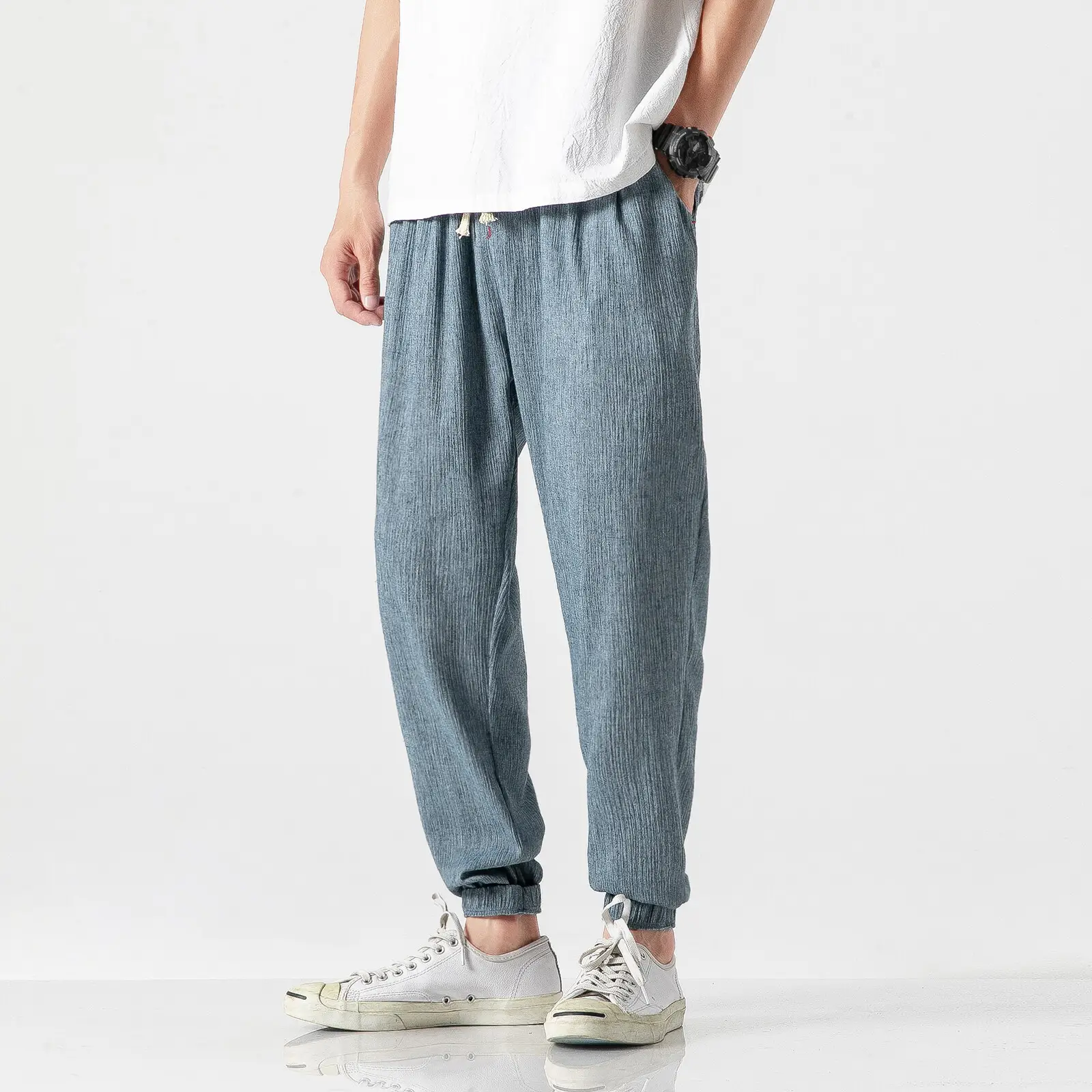 Men Linen Harem Pants Large Summer Casual Pants
