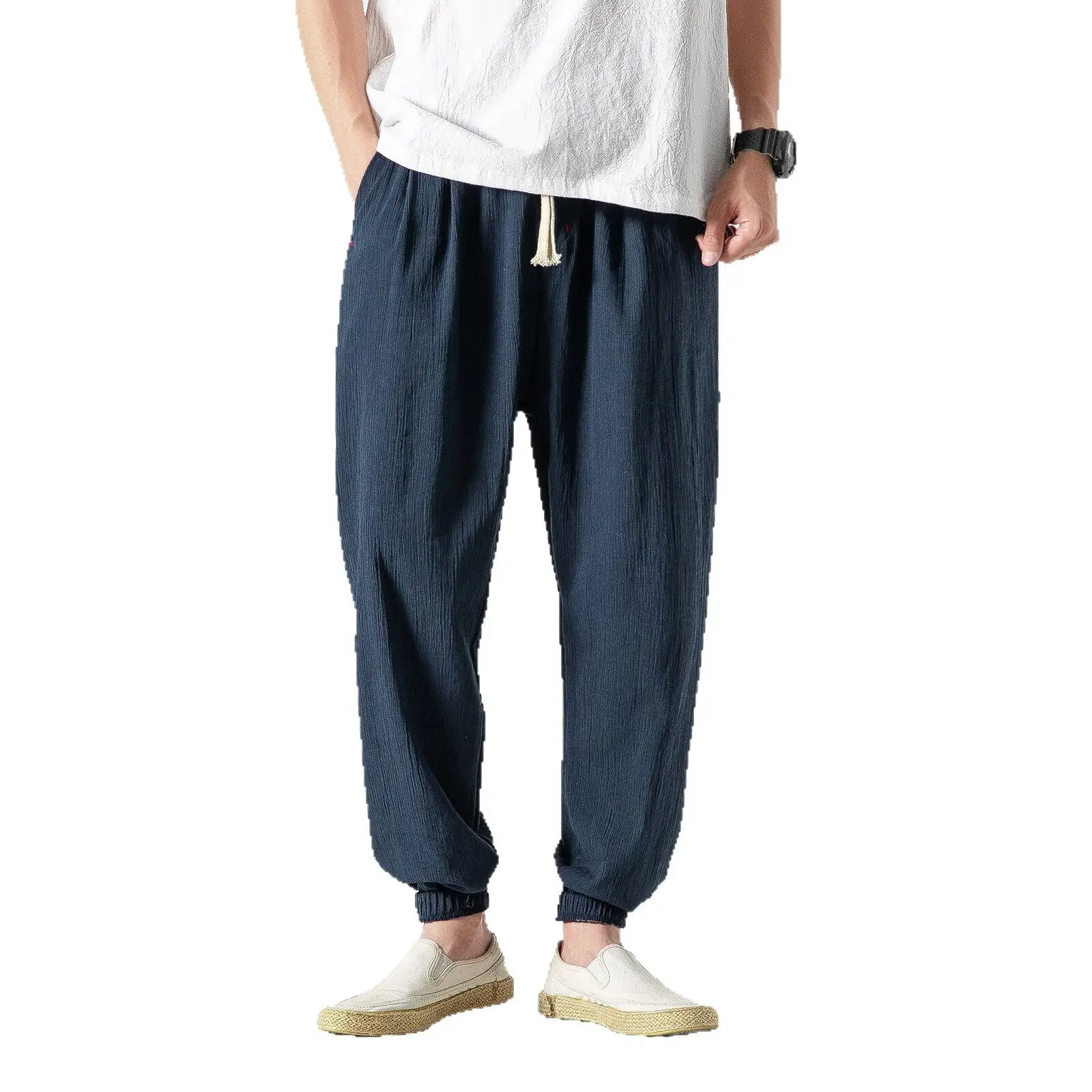 Men Linen Harem Pants Large Summer Casual Pants