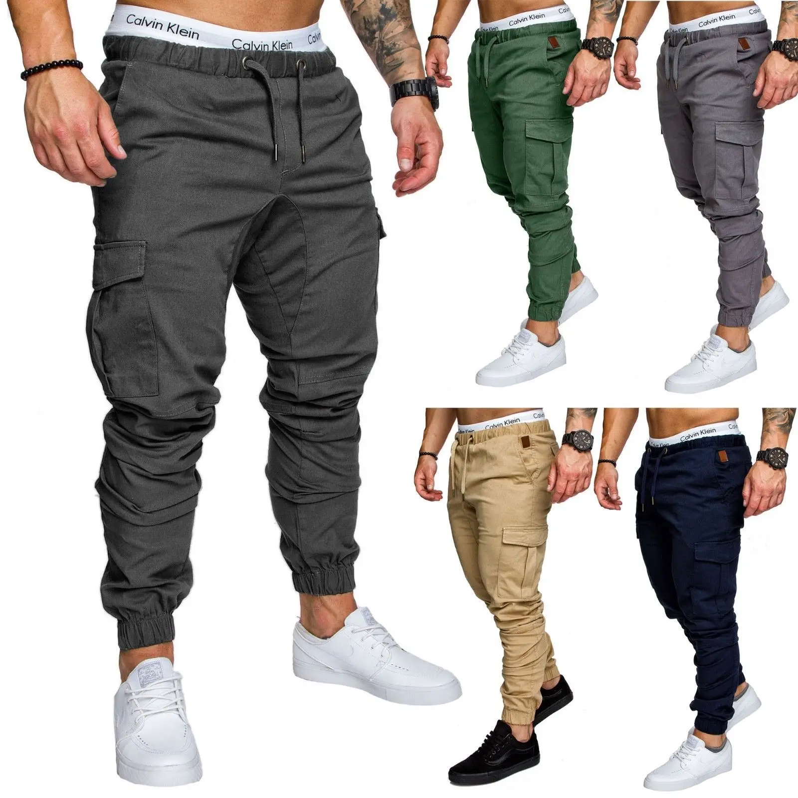 Men Grey Woven Leggings with Multi-Flap Pockets — feature 2