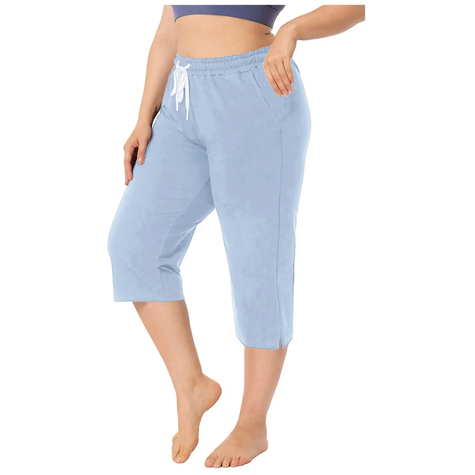 2022 Capri Pants Plus Size Maroon Cotton - Image 4