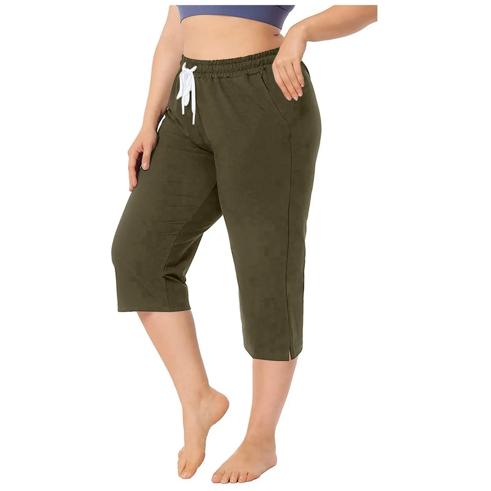 2022 Capri Pants Plus Size Maroon Cotton - Image 5