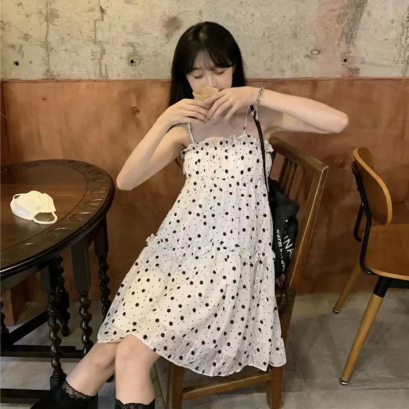 Sling Dress Floral Korean Style Summer Wear - Image 3