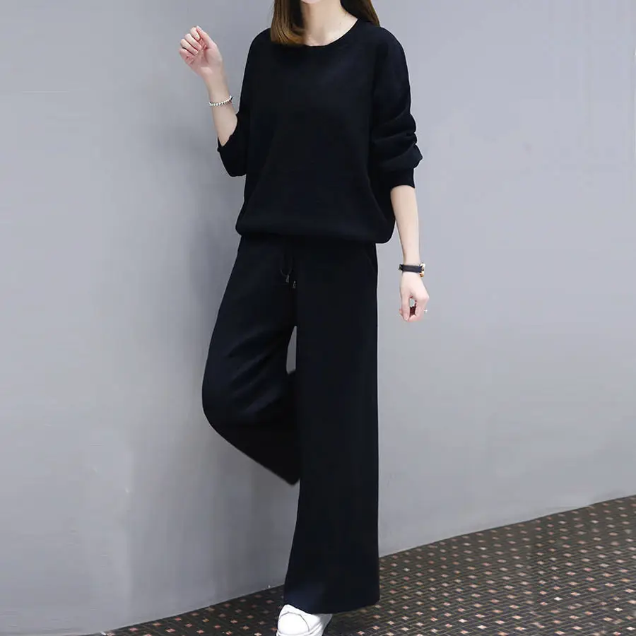 Women 2-Piece Black Sweatshirt Harem Pants Set - Image 3