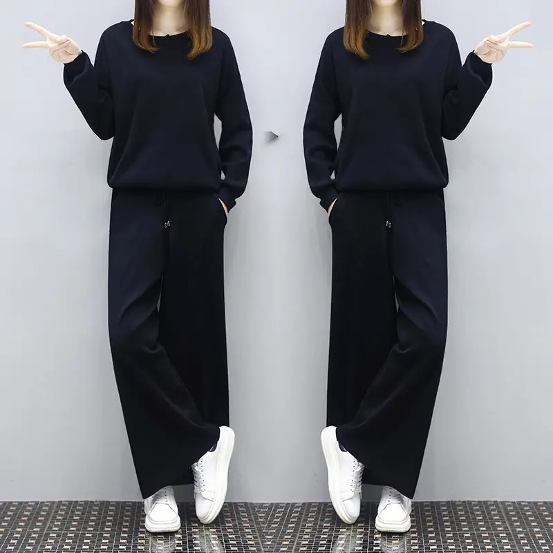 Women 2-Piece Black Sweatshirt Harem Pants Set - Image 4