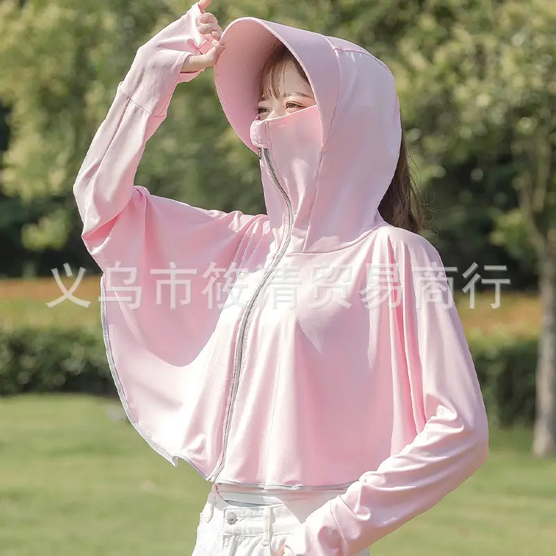 Women's Pink Anti-Ultraviolet Sunscreen Cape with Big Hat — feature 37