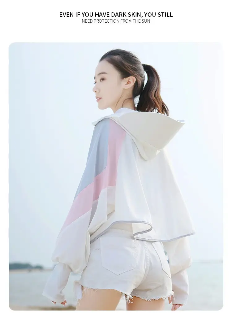 Women's Pink Anti-Ultraviolet Sunscreen Cape with Big Hat — feature 9