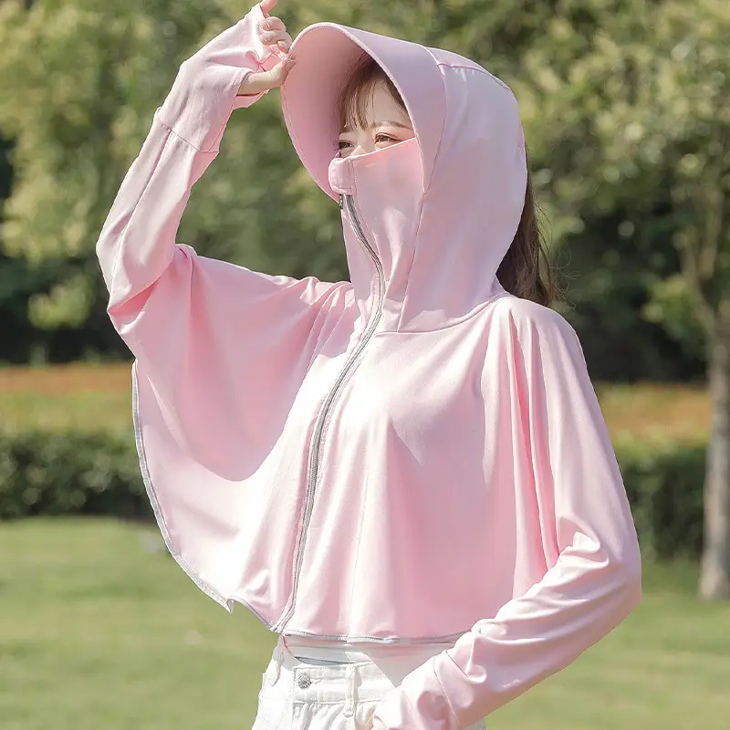 Women's Pink Anti-Ultraviolet Sunscreen Cape with Big Hat - Image 28