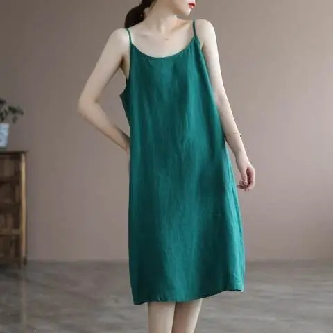 Summer Sling Vest Dress Linen Cotton Loose Fit Belly Cover - Image 6