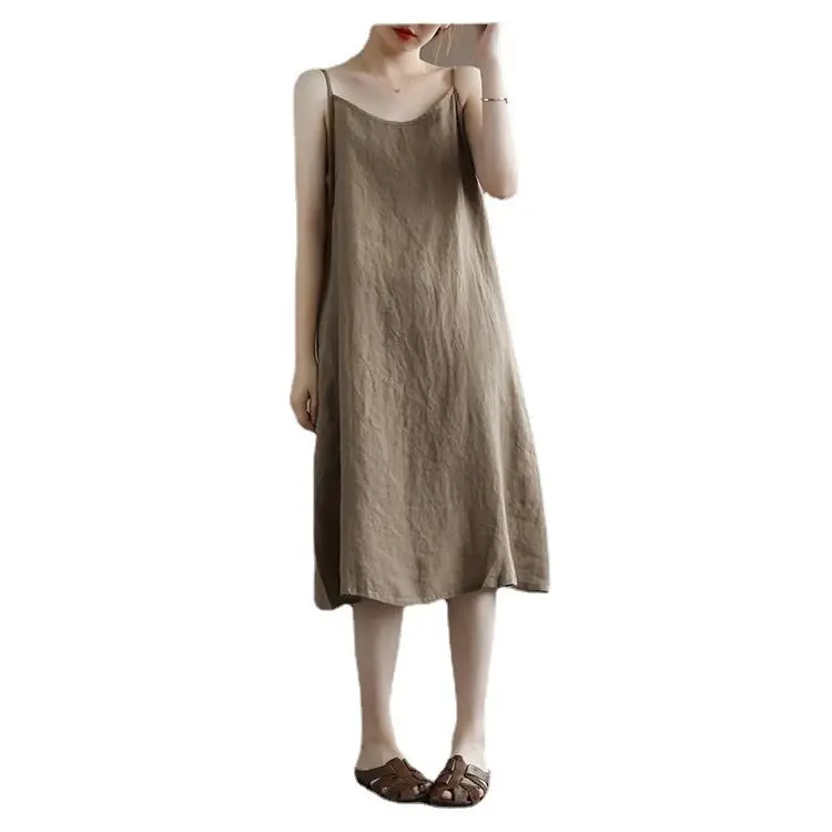 Summer Sling Vest Dress Linen Cotton Loose Fit Belly Cover - Image 9