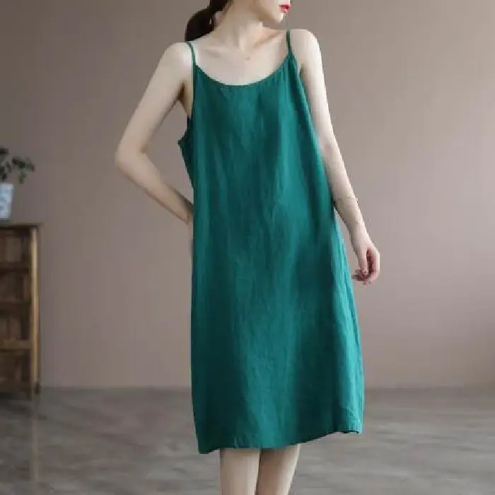 Summer Sling Vest Dress Linen Cotton Loose Fit Belly Cover - Image 3