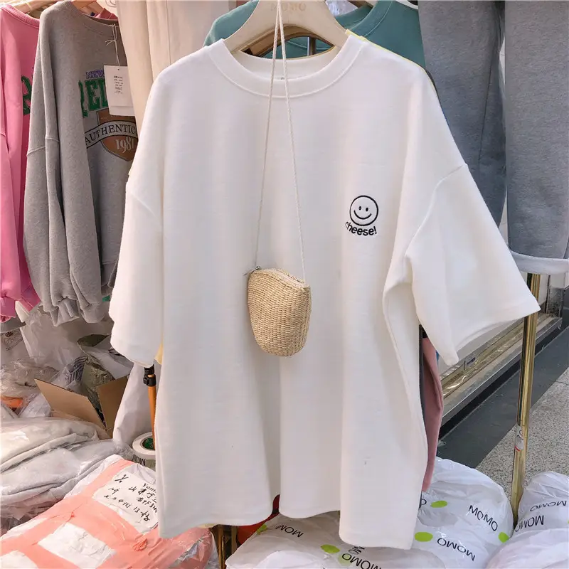 2022 Summer Loose Blue T-Shirt for Women Large Size - Image 7