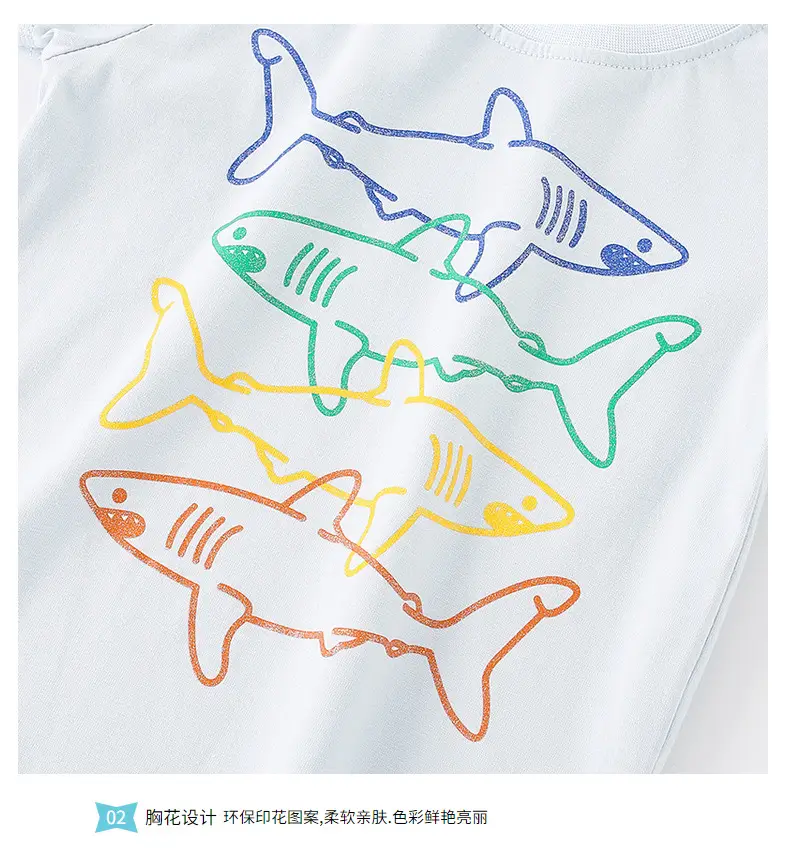 Kids Cartoon Shark T-Shirt Cotton Loose Summer — feature 7