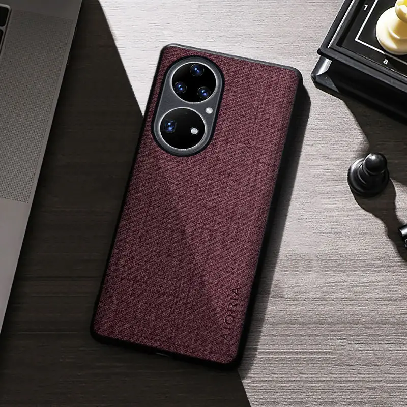 Huawei P50 Pro Phone Case Anti-Slip Canvas Maroon - Image 3