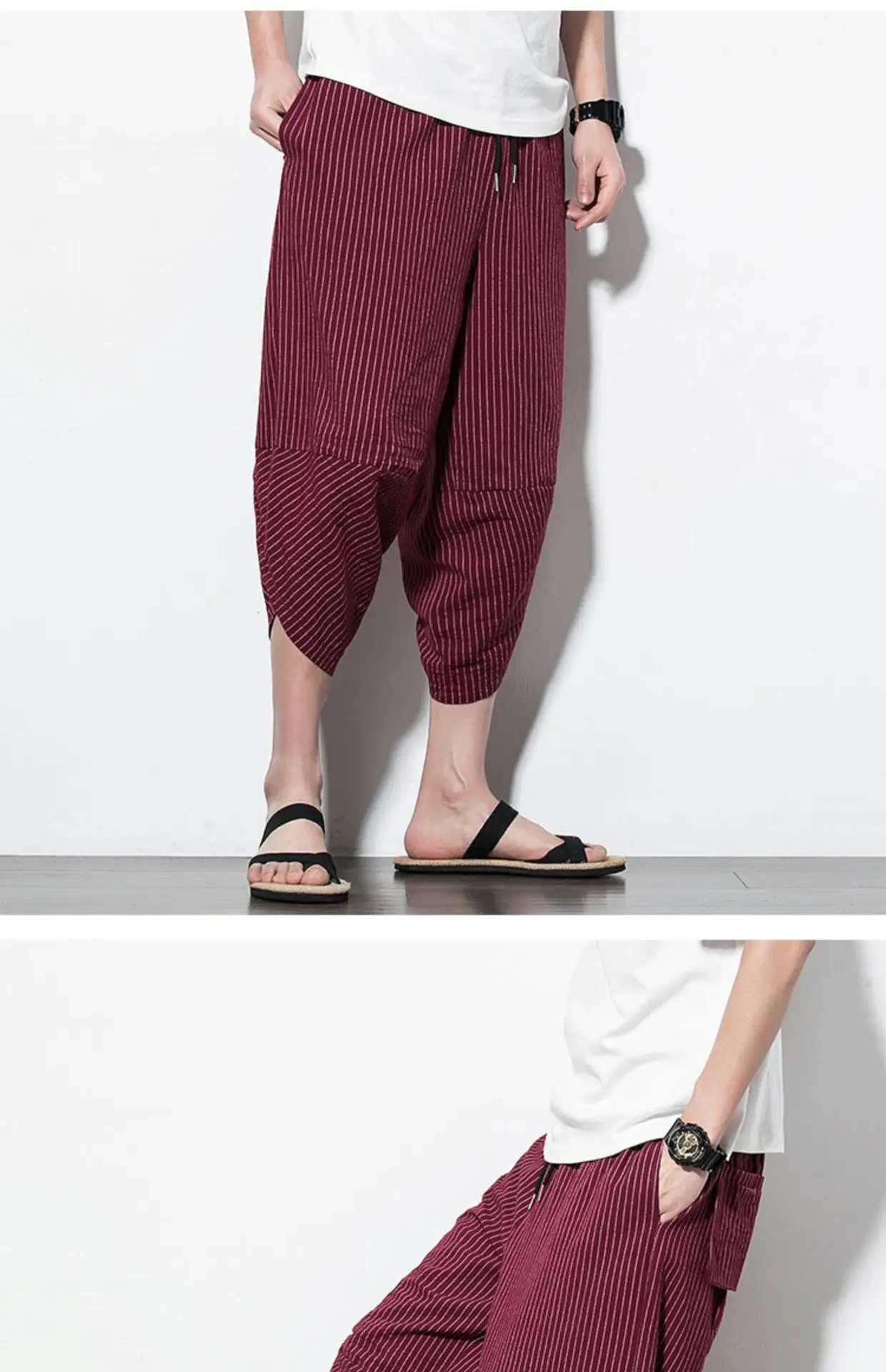 Men Maroon Cropped Pants Harlan Style — feature 24